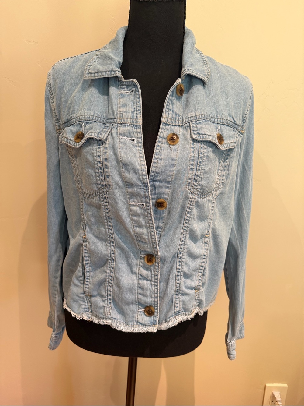 Tommy Bahama Light Wash Denim Jacket with Frayed Hem